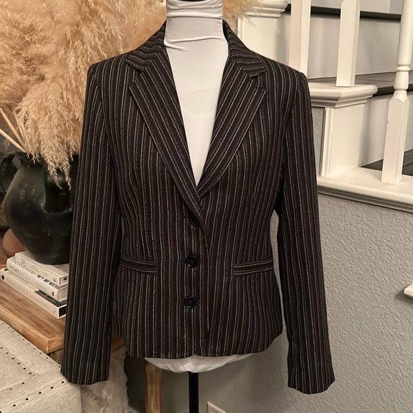 CAbi Joey Leopard lined blazer jacket pinstripe career Size 8 - Picture 1 of 7